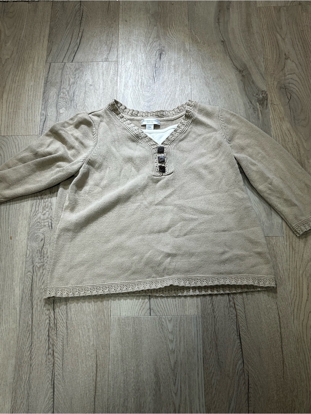 Christopher & Banks Beige Knit Long-Sleeve Top with Button Accent